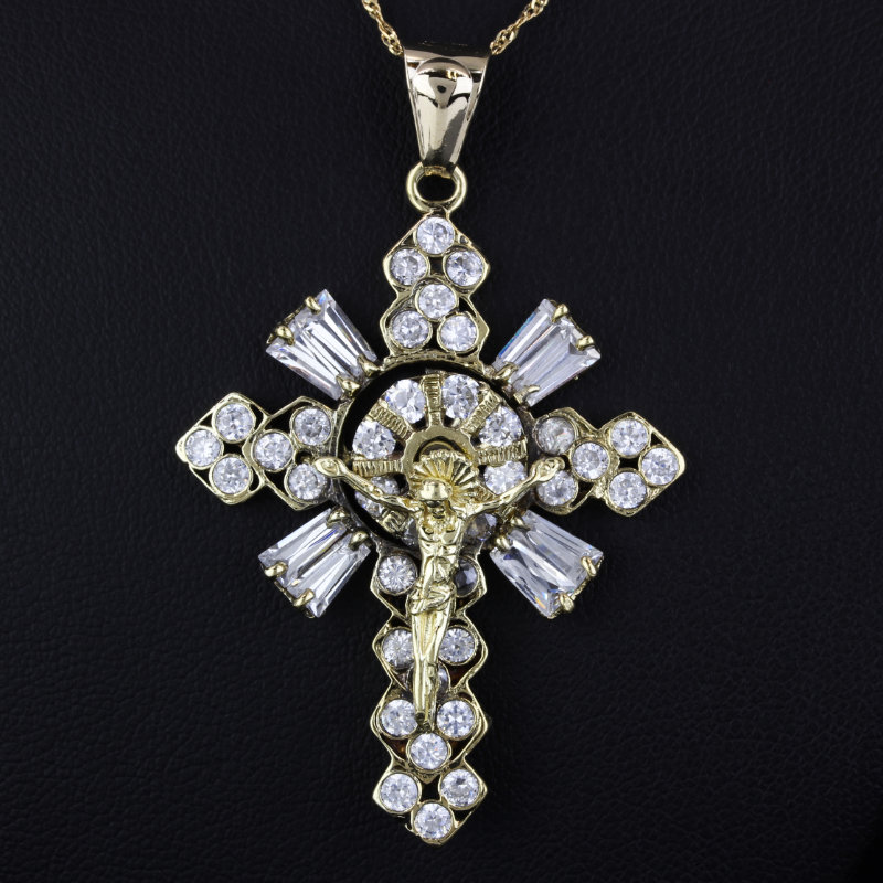 10k Yellow Gold CZ Crucifix Spinner Pendant Charm - A&V Pawn