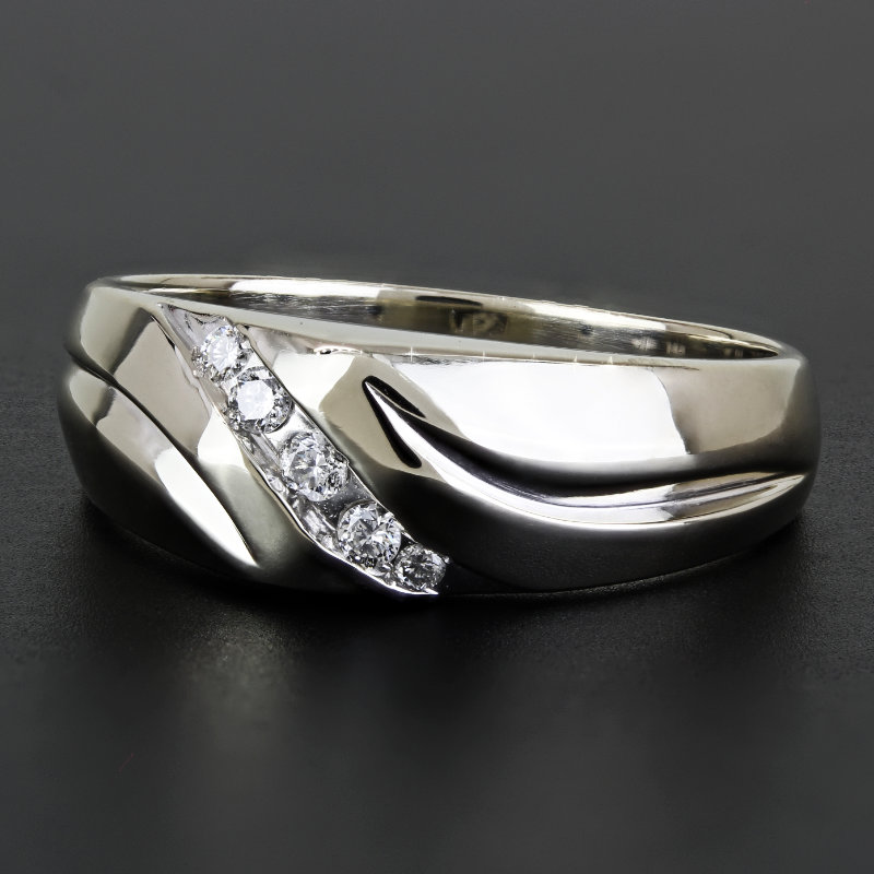 Men's Black Diamond Wedding Band Diagonal Channel-Set Ring