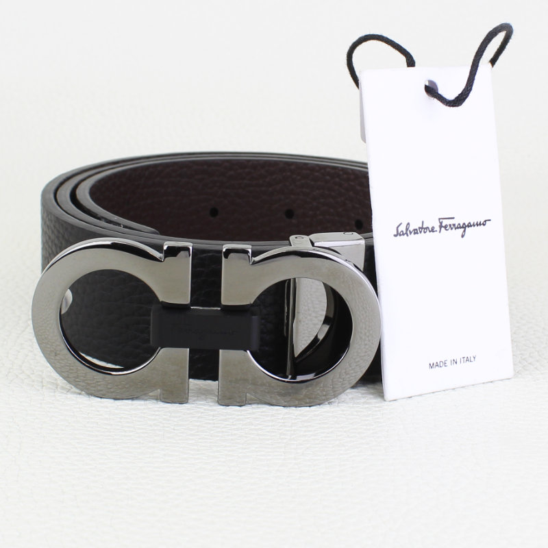 Salvatore Ferragamo Men's Black Buckle Reversible Leather Belt
