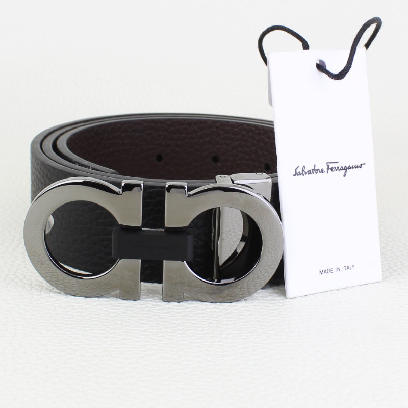 Salvatore Ferragamo Man Black Leather Reversible Belt 