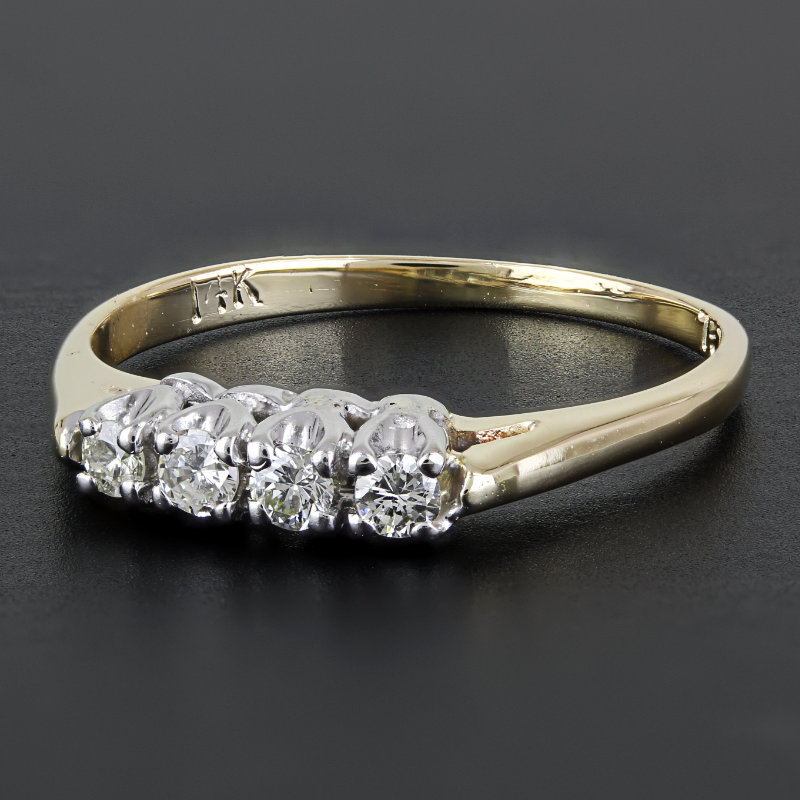 Ladies Early 1900s Vintage 3 Stone Diamond Band in Platinum and 14K Yellow  Gold