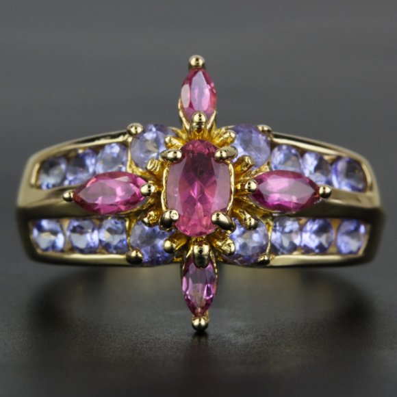 SYNTHETIC PINK SAPPHIRE AND DIAMOND RING