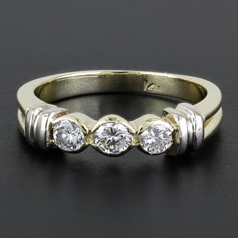 14 Karat Yellow Gold 3 Stone Diamond Ring