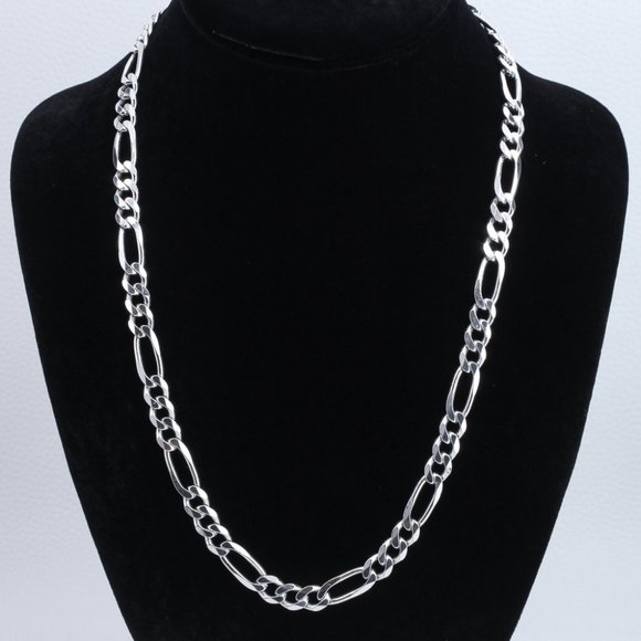 Men's Solid Sterling Silver Figaro Chain Necklace