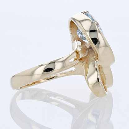 14K Gold Solitaire Swiss Blue Topaz Anniversary Cocktail Statement Swirl Ring - Image 3