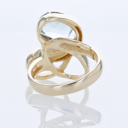 14K Gold Solitaire Swiss Blue Topaz Anniversary Cocktail Statement Swirl Ring - Image 4