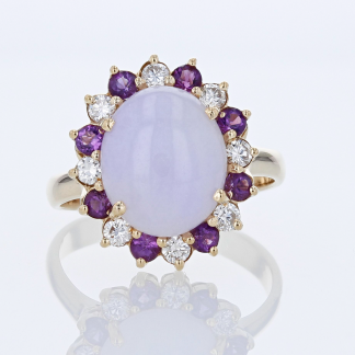 Jade, Amethyst, & Diamond Ring