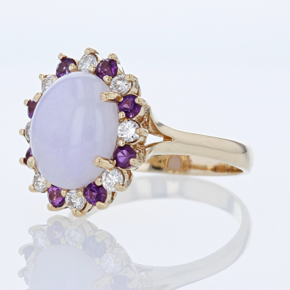 14K Yellow Gold Jade Cabochon Amethyst + Diamond Halo Anniversary Cocktail Ring (Copy) - Image 2