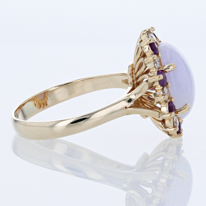 14K Yellow Gold Jade Cabochon Amethyst + Diamond Halo Anniversary Cocktail Ring (Copy) - Image 5