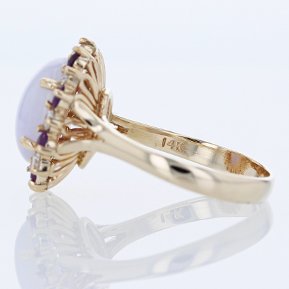 14K Yellow Gold Jade Cabochon Amethyst + Diamond Halo Anniversary Cocktail Ring (Copy) - Image 3