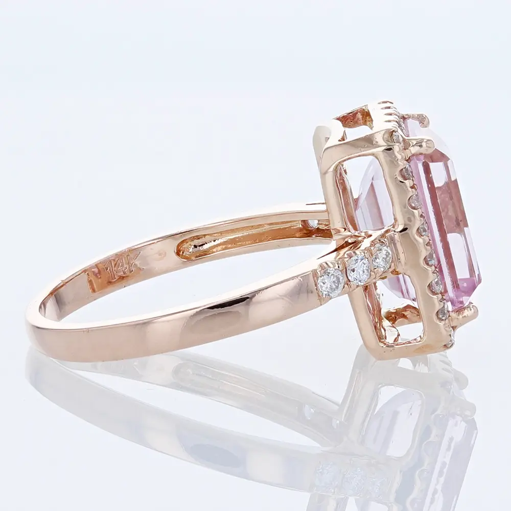 14K Rose Gold Kunzite & Diamond Anniversary Engagement Cocktail Ring by Ben Kho - Image 3