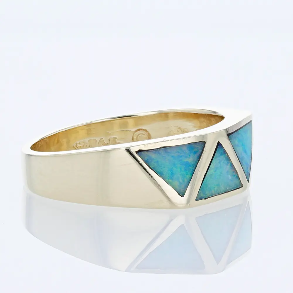14K Yellow Gold Abalone Shell Inlay Band Ring by Dennis Kalisteo - Image 3