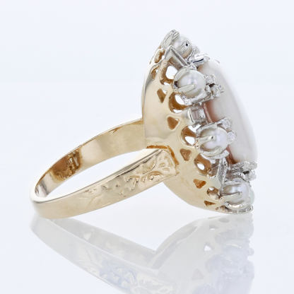 Vintage 14K Yellow Gold Oval Opal & Seed Pearl Halo Cocktail / Anniversary Ring (Copy) - Image 3