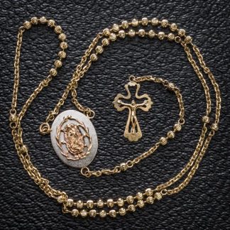 14k Tri-Color Gold Diamond Cut Rosary 