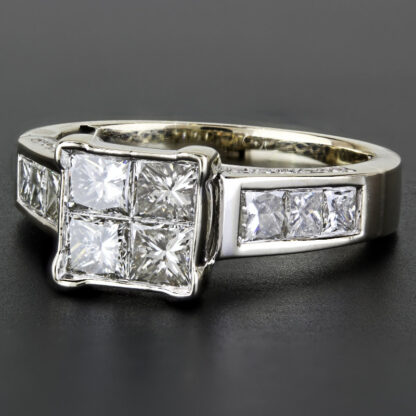 14K White Gold Princess Diamond Anniversary / Engagement / Cocktail Ring