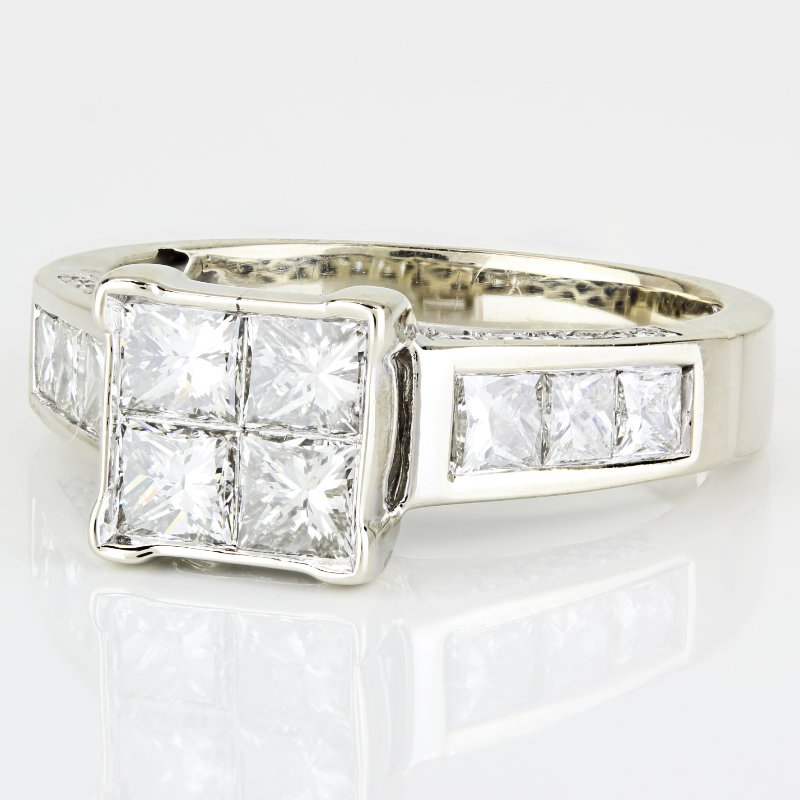 14K White Gold Princess Diamond Anniversary / Engagement / Cocktail Ring