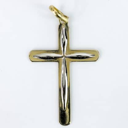 14k Two-Tone Yellow and White Gold Christian Cross Pendant Charm