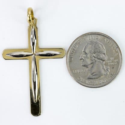 14k Two-Tone Yellow and White Gold Christian Cross Pendant Charm - Image 2