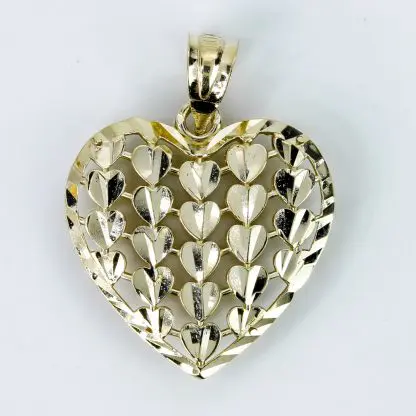 10k Yellow Gold Hearts on a Heart Pendant Charm