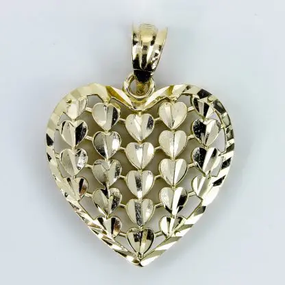 10k Yellow Gold Hearts on a Heart Pendant Charm - Image 2