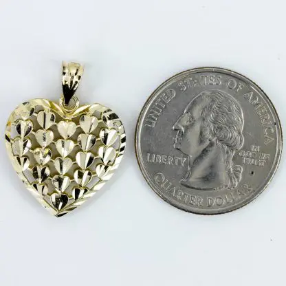 10k Yellow Gold Hearts on a Heart Pendant Charm - Image 3