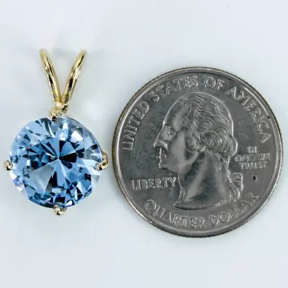 14 Karat Yellow Gold with Solitaire Round Blue Topaz Gemstone Pendant Charm - Image 3