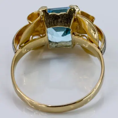 18k Yellow & White Gold Swiss Blue Topaz Art Deco Cocktail Anniversary Ring - Image 5