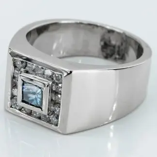18k White Gold Blue Princess-cut Diamond Cocktail Anniversary Ring