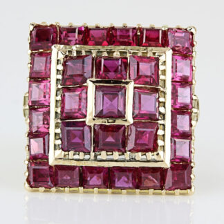 Ornate Vintage 18k Yellow Gold Square-Cut Ruby Anniversary / Cocktail Ring