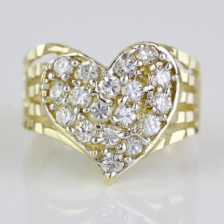 10k Yellow Gold CZ Cubic Zirconia Diamond-Cut Heart Ring