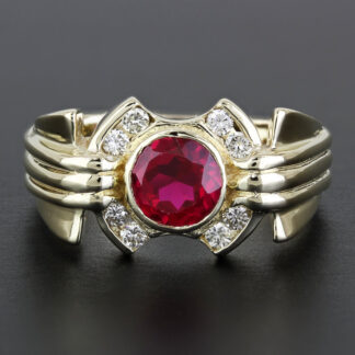 Vintage 14K Yellow Gold Lab-Created Ruby and Diamond Anniversary Band Ring