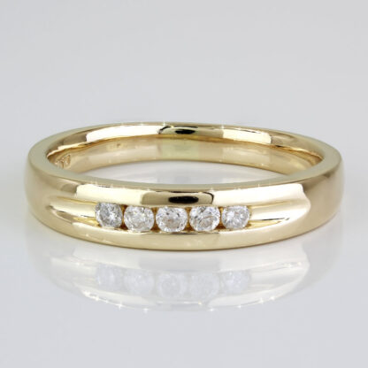 14k Yellow Gold Mens 5-Diamond Wedding Band Ring