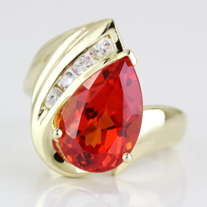 10k Yellow Gold Teardrop Orange & CZ Cubic Zirconia Gemstone Ring