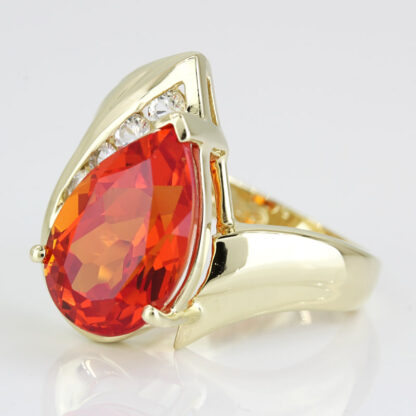 10k Yellow Gold Teardrop Orange & CZ Cubic Zirconia Gemstone Ring