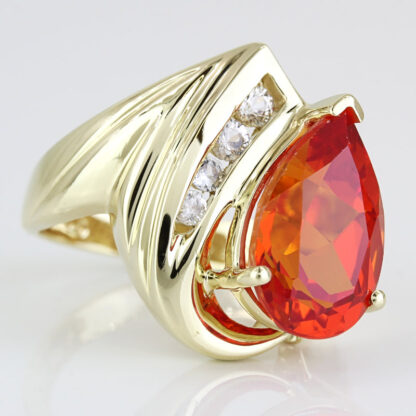 10k Yellow Gold Teardrop Orange & CZ Cubic Zirconia Gemstone Ring