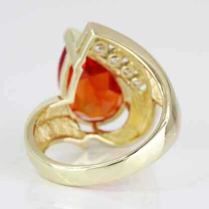 10k Yellow Gold Teardrop Orange & CZ Cubic Zirconia Gemstone Ring