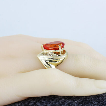 10k Yellow Gold Teardrop Orange & CZ Cubic Zirconia Gemstone Ring