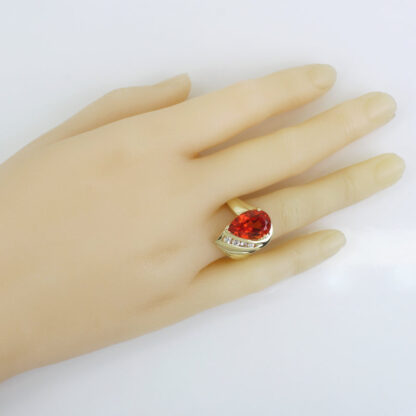 10k Yellow Gold Teardrop Orange & CZ Cubic Zirconia Gemstone Ring