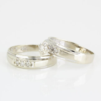 Vintage 14k White Gold & Diamond Bridal Wedding Band Engagement Ring Set
