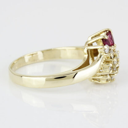 Vintage 14K Yellow Gold & Ruby Diamond Cluster Anniversary Cocktail Ring - Image 4