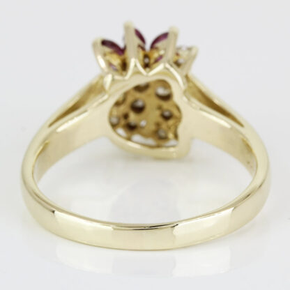 Vintage 14K Yellow Gold & Ruby Diamond Cluster Anniversary Cocktail Ring - Image 5