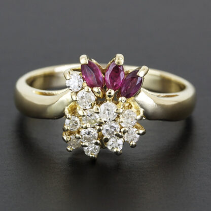 Vintage 14K Yellow Gold & Ruby Diamond Cluster Anniversary Cocktail Ring - Image 7