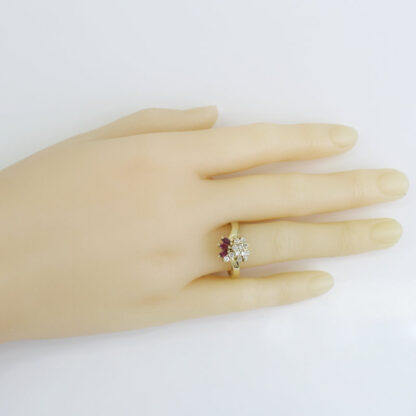 Vintage 14K Yellow Gold & Ruby Diamond Cluster Anniversary Cocktail Ring - Image 9