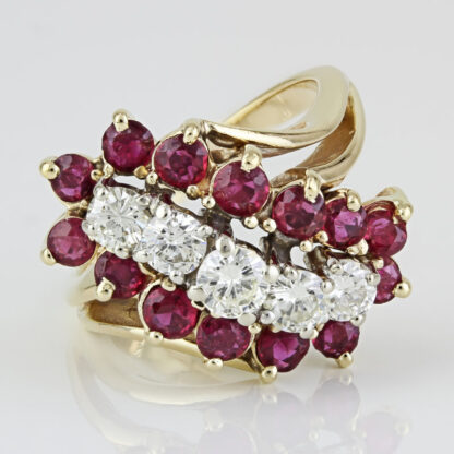 14k Yellow Gold Diamond and Ruby Wedding Anniversary Cocktail Ring