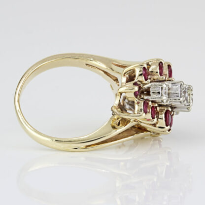 14k Yellow Gold Diamond and Ruby Wedding Anniversary Cocktail Ring