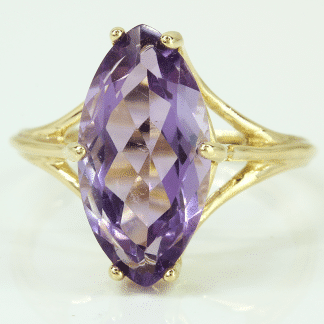 10k Yellow Gold Solitaire Marquis Amethyst Anniversary / Birthstone Ring