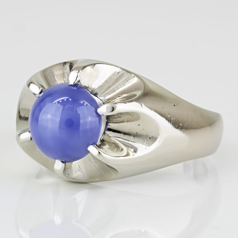 Vintage 14k White Gold Linde Lindy Blue Star Simulated Gemstone Cocktail Ring