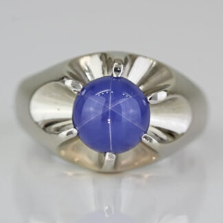 Vintage 14k White Gold Linde Lindy Blue Star Simulated Gemstone Cocktail Ring