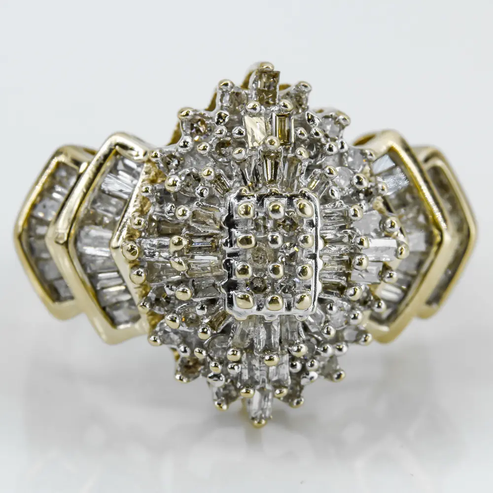 Big Flower Ring 18 Karat Gold With Round and Chanel Baguette Diamonds For  Sale at 1stDibs