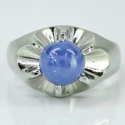 Vintage 14k White Gold Linde Lindy Blue Star Simulated Gemstone Cocktail Ring - Image 3
